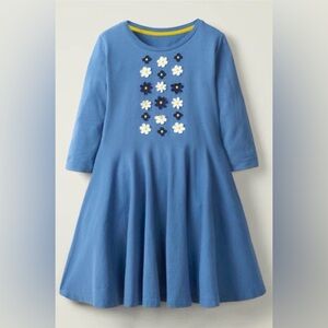 Mini Boden Blue Dress with Floral Embellishments *stained*